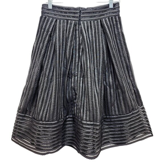 Haute Monde Womens Black Mesh A-Line Midi Skirt  Striped Lace Design Size S - Picture 10 of 10